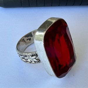 925 Silver and Faux Ruby Ring, size US 8